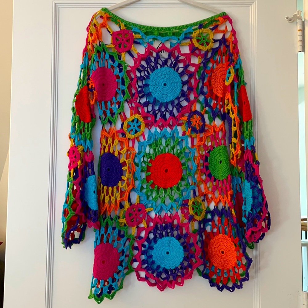 UNIF Psychedelic Rainbow Crochet Bell Sleeve Dress